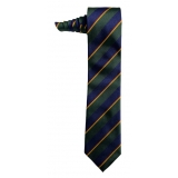 Fefè Napoli - Cravatta Seta Business Regimental Blu Verde - Cravatte - Handmade in Italy - Luxury Exclusive Collection