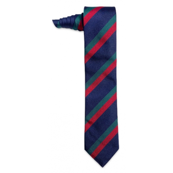 Fefè Napoli - Blue Red Regimental Business Silk Tie - Ties - Handmade in Italy - Luxury Exclusive Collection