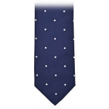 Fefè Napoli - Cravatta Seta Business Jacquard Blu Pois - Cravatte - Handmade in Italy - Luxury Exclusive Collection