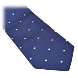 Fefè Napoli - Cravatta Seta Business Jacquard Blu Pois - Cravatte - Handmade in Italy - Luxury Exclusive Collection