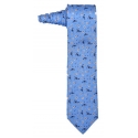 Fefè Napoli - Light-Blue Flowers Silk Tie - Ties - Handmade in Italy - Luxury Exclusive Collection