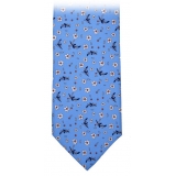 Fefè Napoli - Light-Blue Flowers Silk Tie - Ties - Handmade in Italy - Luxury Exclusive Collection