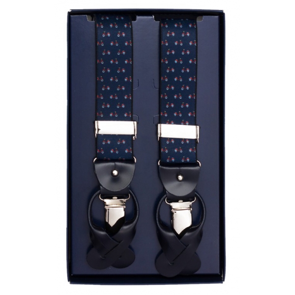 Fefè Napoli - Blue Special Dandy Suspenders - Braces - Handmade in Italy - Luxury Exclusive Collection