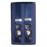 Fefè Napoli - Blue Satin Gentleman Suspenders - Braces - Handmade in Italy - Luxury Exclusive Collection