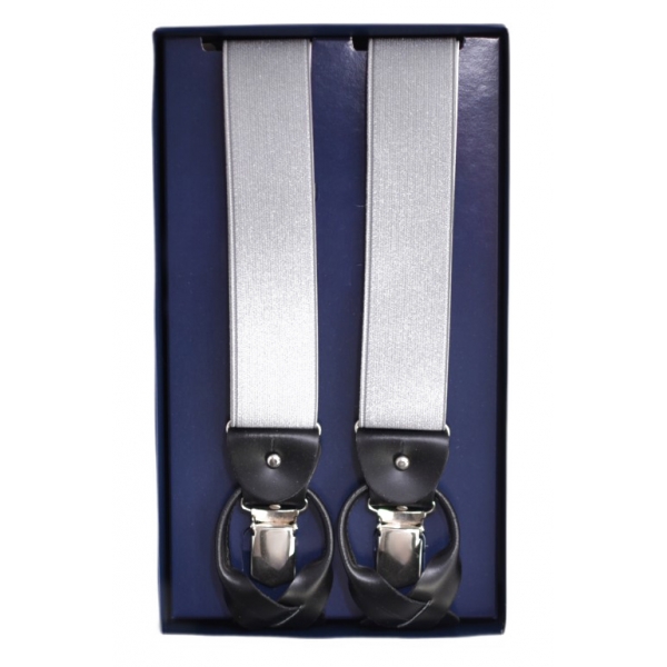 Fefè Napoli - Grey Satin Gentleman Suspenders - Braces - Handmade in Italy - Luxury Exclusive Collection