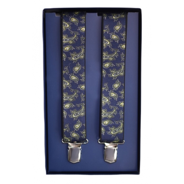 Fefè Napoli - Blue Cash Gentleman Suspenders - Braces - Handmade in Italy - Luxury Exclusive Collection