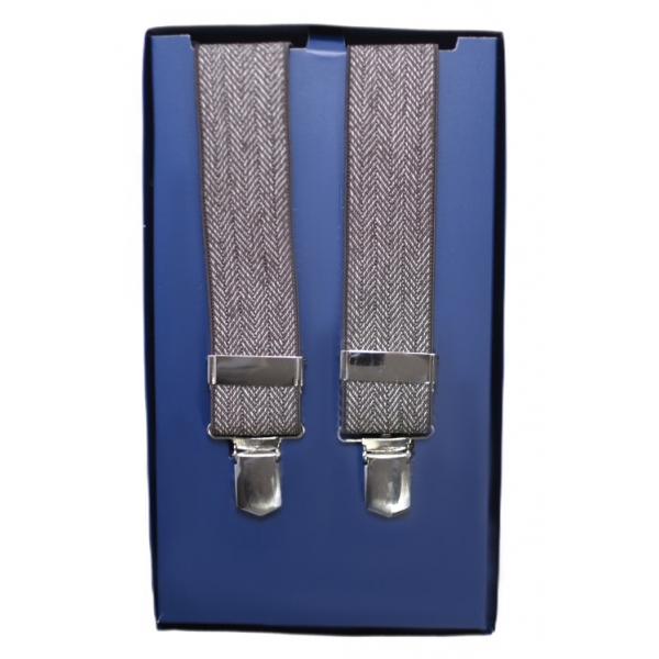Fefè Napoli - Brown Herringbone Gentleman Suspenders - Braces - Handmade in Italy - Luxury Exclusive Collection