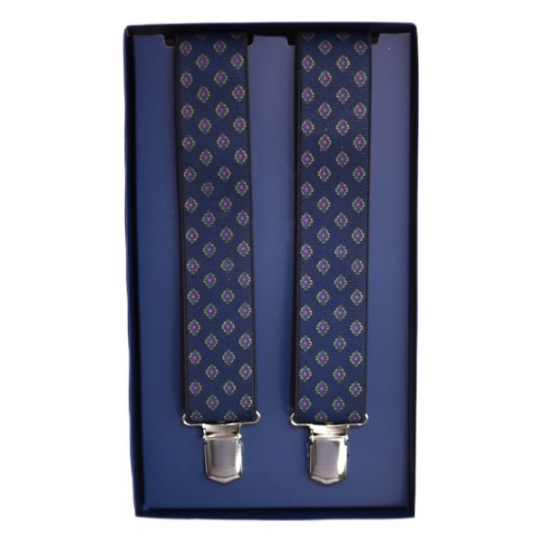 Fefè Napoli - Blue Rhombhus Gentleman Suspenders - Braces - Handmade in Italy - Luxury Exclusive Collection