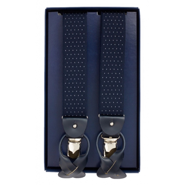 Fefè Napoli - Blue Pois Gentleman Suspenders - Braces - Handmade in Italy - Luxury Exclusive Collection