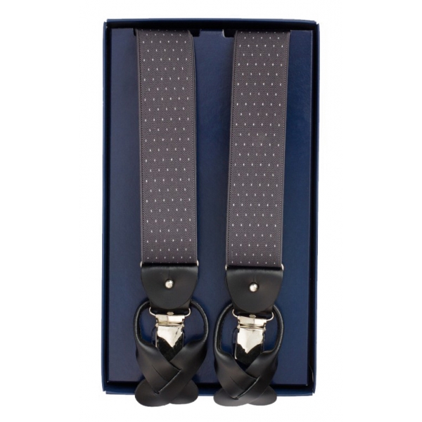 Fefè Napoli - Grey Pois Gentleman Suspenders - Braces - Handmade in Italy - Luxury Exclusive Collection