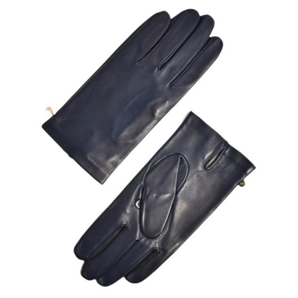 Fefè Napoli - Men's Dark Blue Leather Gloves - Gloves - Handmade in Italy - Luxury Exclusive Collection