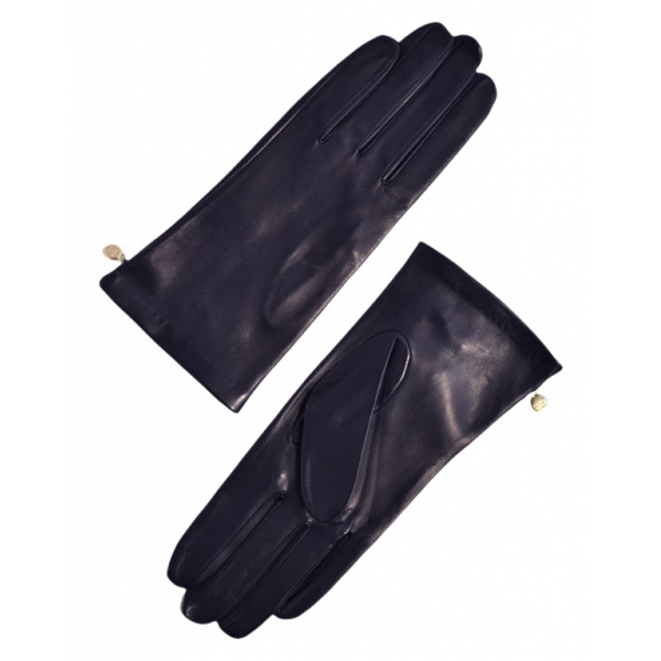 Fefè Napoli - Dark Blue Leather Woman Gloves - Gloves - Handmade in Italy - Luxury Exclusive Collection