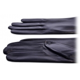 Fefè Napoli - Dark Blue Leather Woman Gloves - Gloves - Handmade in Italy - Luxury Exclusive Collection