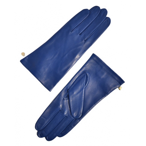 Fefè Napoli - Royal Blue Leather Woman Gloves - Gloves - Handmade in Italy - Luxury Exclusive Collection
