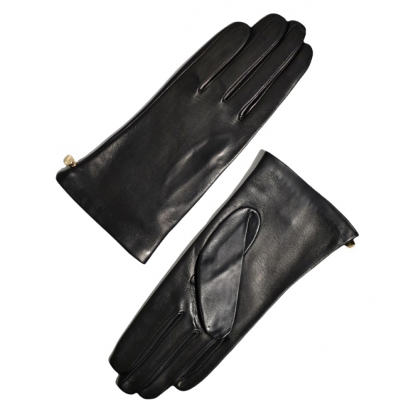 Fefè Napoli - Black Leather Woman Gloves - Gloves - Handmade in Italy - Luxury Exclusive Collection