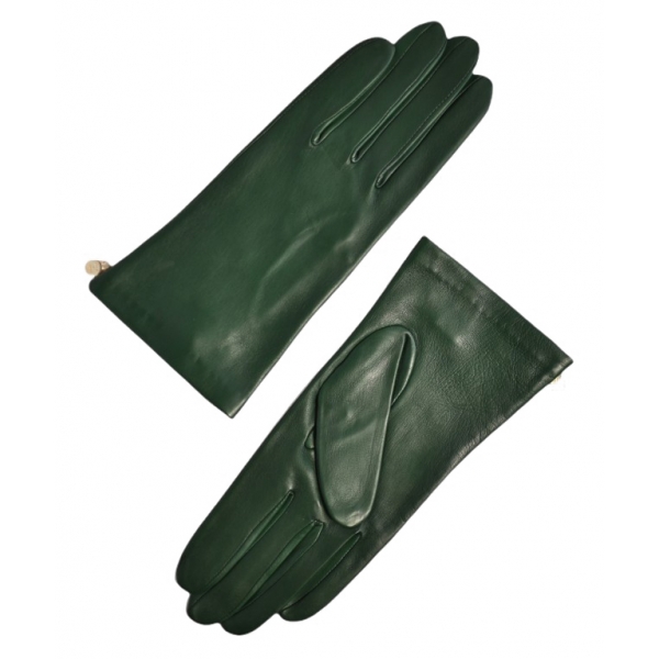 Fefè Napoli - Olive Green Leather Woman Gloves - Gloves - Handmade in Italy - Luxury Exclusive Collection