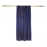 Fefè Napoli - Blue Lucky Horn Scaramantia Wool Scarf - Scarves and Foulards - Handmade in Italy - Luxury Exclusive Collection