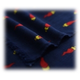 Fefè Napoli - Blue Lucky Horn Scaramantia Wool Scarf - Scarves and Foulards - Handmade in Italy - Luxury Exclusive Collection
