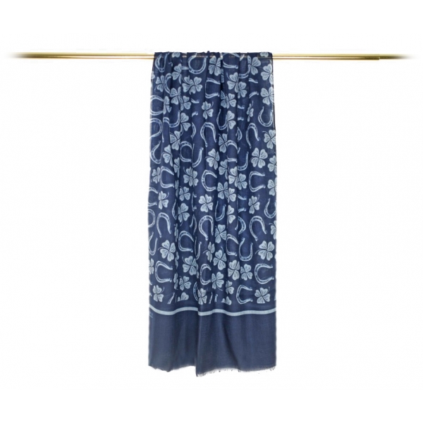 Fefè Napoli - Blue Napoli Scaramantia Wool Scarf - Scarves and Foulards - Handmade in Italy - Luxury Exclusive Collection