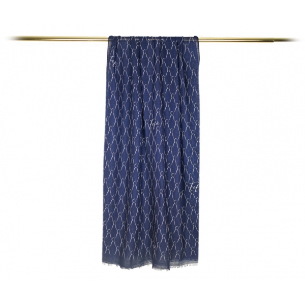 Fefè Napoli - Blue San Gennaro Scaramantia Wool Scarf - Scarves and Foulards - Handmade in Italy - Luxury Exclusive Collection
