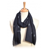 Fefè Napoli - Blue Moka Dandy Wool Scarf - Scarves and Foulards - Handmade in Italy - Luxury Exclusive Collection
