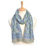 Fefè Napoli - Grey Flowers Dandy Wool Scarf - Scarves and Foulards - Handmade in Italy - Luxury Exclusive Collection
