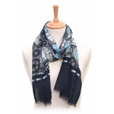 Fefè Napoli - Grey Gears Dandy Wool Scarf - Scarves and Foulards - Handmade in Italy - Luxury Exclusive Collection