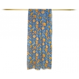 Fefè Napoli - Sciarpa Dandy Lana Fiori Blu Giallo - Sciarpe e Foulard - Handmade in Italy - Luxury Exclusive Collection