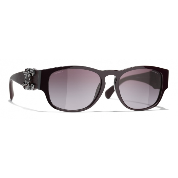 Chanel - Occhiali da Sole Quadrati - Bordeaux Argento Viola - Chanel Eyewear