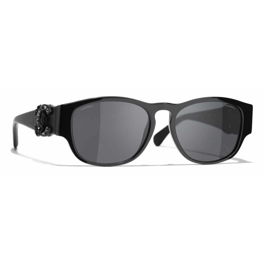 Chanel Rectangle Sunglasses Black Gray Chanel Eyewear