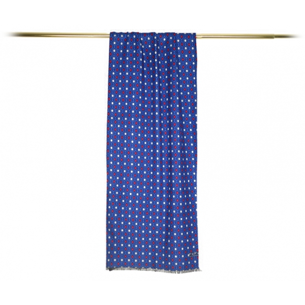 Fefè Napoli - Blue Pois Double Dandy Silk Scarf - Scarves and Foulards - Handmade in Italy - Luxury Exclusive Collection