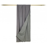 Fefè Napoli - Grey Flowers Seventy Double Silk Scarf - Scarves and Foulards - Handmade in Italy - Luxury Exclusive Collection