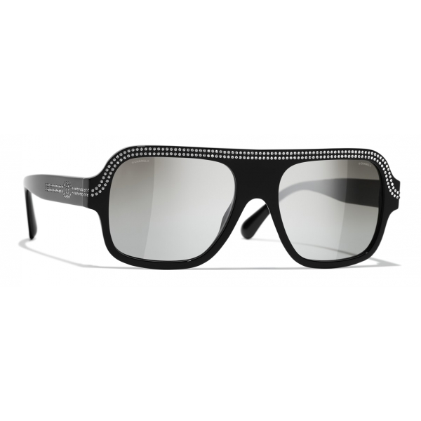 Chanel - Shield Sunglasses - Black Silver Gray - Chanel Eyewear