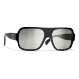 Chanel - Occhiali da Sole a Maschera - Nero Argento Grigio - Chanel Eyewear