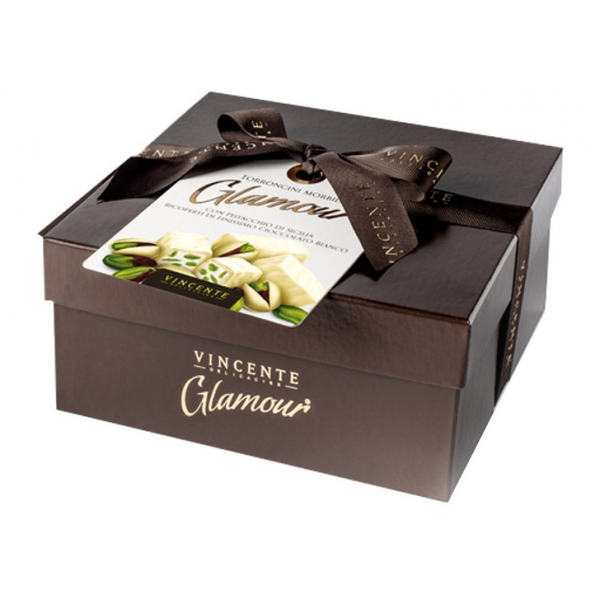 Vincente Delicacies - Soft Pistachio Nougat Candies and Covered with Fine White Chocolate - Glamour - Ribbon Box