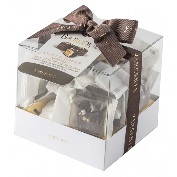 Vincente Delicacies - Cubetti di Torrone Morbido alla Mandorla di Sicilia Ricoperti di Cioccolato Fondente Extra 70% - Baroque