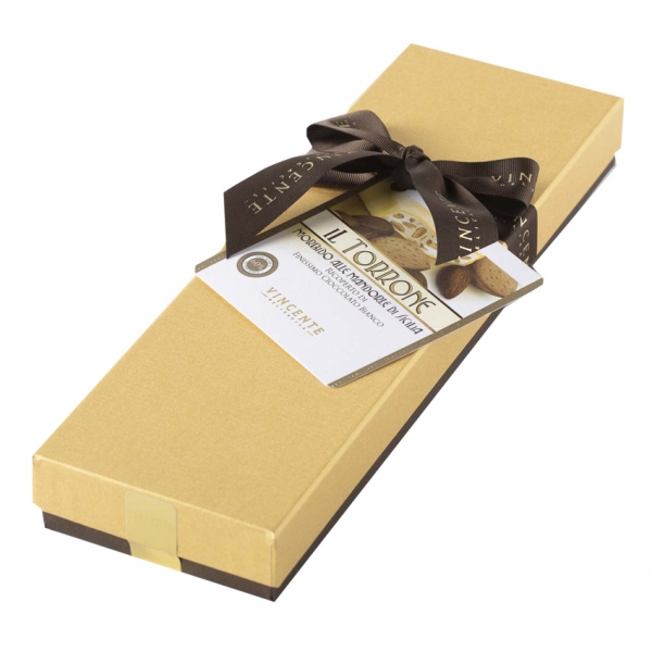 Vincente Delicacies - Torrone Morbido alla Mandorla Sicilia Ricoperto di Finissimo Cioccolato Bianco - Scatola Fiocco