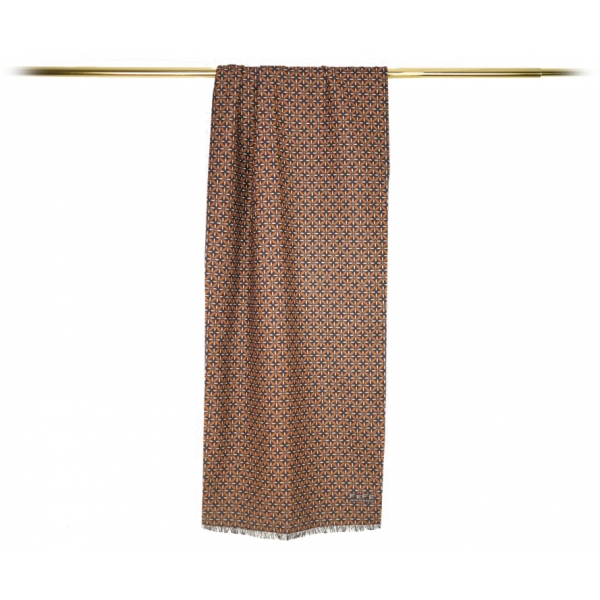 Fefè Napoli - Brown Flowers Seventy Double Scarf - Scarves and Foulards - Handmade in Italy - Luxury Exclusive Collection