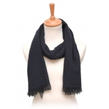 Fefè Napoli - Blue Navy Cashmere Elegance Scarf - Scarves and Foulards - Handmade in Italy - Luxury Exclusive Collection