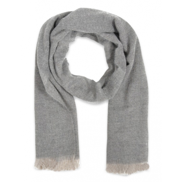Fefè Napoli - Light Grey Cashmere Elegance Scarf - Scarves and Foulards - Handmade in Italy - Luxury Exclusive Collection