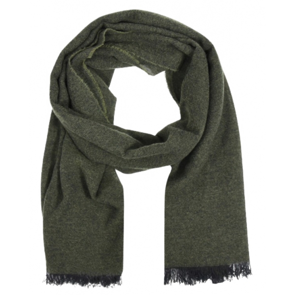 Fefè Napoli - Dark Green Cashmere Elegance Scarf - Scarves and Foulards - Handmade in Italy - Luxury Exclusive Collection