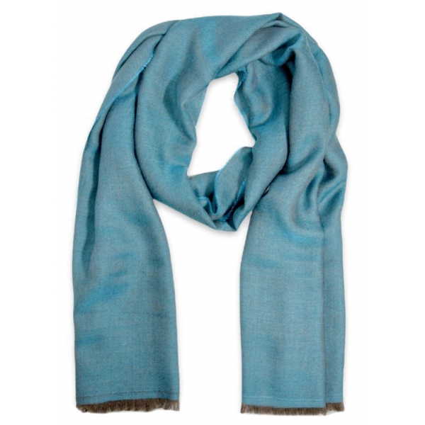 Fefè Napoli - Turquoise Cashmere Silk Elegance Scarf - Scarves and Foulards - Handmade in Italy - Luxury Exclusive Collection
