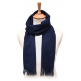 Fefè Napoli - Blue Navy Wool Alpaca Elegance Scarf - Scarves and Foulards - Handmade in Italy - Luxury Exclusive Collection