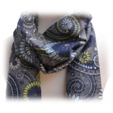 Fefè Napoli - Grey Flowers Dandy Silk Scarf - Scarves and Foulards - Handmade in Italy - Luxury Exclusive Collection