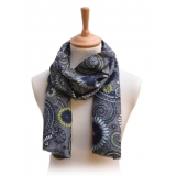 Fefè Napoli - Grey Flowers Dandy Silk Scarf - Scarves and Foulards - Handmade in Italy - Luxury Exclusive Collection