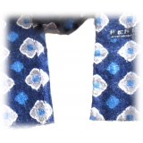 Fefè Napoli - Blue Flowers Dandy Silk Scarf - Scarves and Foulards - Handmade in Italy - Luxury Exclusive Collection