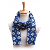 Fefè Napoli - Blue Flowers Dandy Silk Scarf - Scarves and Foulards - Handmade in Italy - Luxury Exclusive Collection