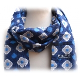 Fefè Napoli - Blue Flowers Dandy Silk Scarf - Scarves and Foulards - Handmade in Italy - Luxury Exclusive Collection