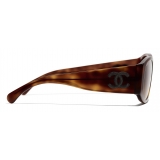 Chanel - Occhiali da Sole Ovali - Tartaruga Marrone - Chanel Eyewear