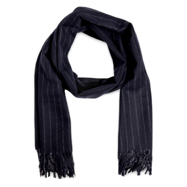 Fefè Napoli - Navy Pinstripe Wool Elegance Scarf - Scarves and Foulards - Handmade in Italy - Luxury Exclusive Collection